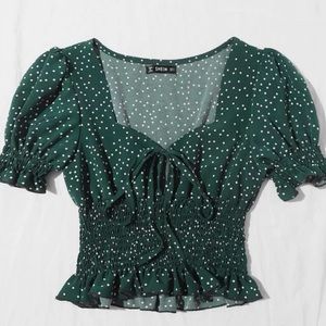 Ruffle Trim Polka Dot Top